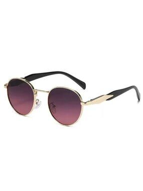 Unisex Round Purple Gradient Lens Gold Frame Sunglasses With Black Arms